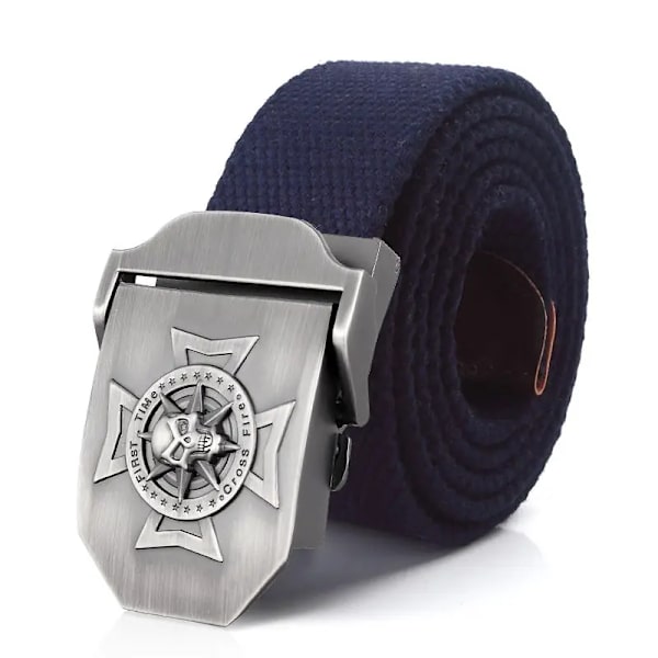 BOKADIAO Herr & Kvinnor Militär Canvas bälte lyxigt midjeband Skalle Cross Metal spänne jeans bälte Army taktiska bälten för manlig rem Khaki stripe 130cm