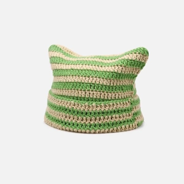 Japansk Streetwear Harajuku Beanie Hatt Liten Djävul Randig Stickad Hatt För Kvinnor Flickor Höst Vinter Söta Kattungeöron Mössa style 02- green