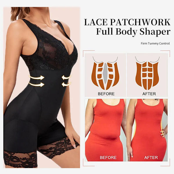 Kvinnor Spets Helkroppsformare Bodysuits Bantning Shapewear Korsett Waist trainer Shaping Underkläder Postpartum Recovery Slida Fajas Beige M
