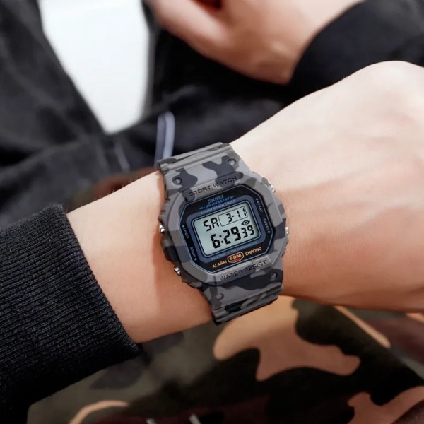 SKMEI 1628 Outdoor Military Digital Watch Herr Mode Retro Man Klockor 2 Time Sport Vattentät Herr Armbandsur reloj hombre Blue camo