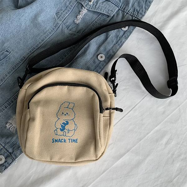 Söt kanin Canvas Kvinnor Liten Crossbody-väska Casual Student Flickor Messenger-väskor Vintage Dam Axelväska Telefonväska Handväska APRICOT 18x22cm
