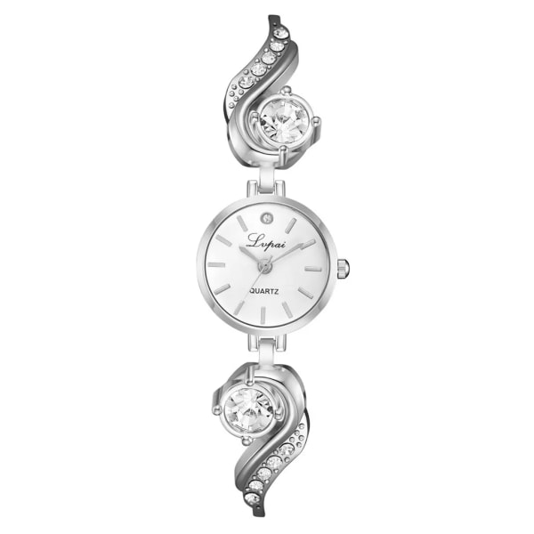 2022 Lyxigt Rhinestone Flower Armband Rostfritt Stål Watch Mode Liten Klocka Damband Klänning Kvinnlig Klocka relogio feminino silver-white