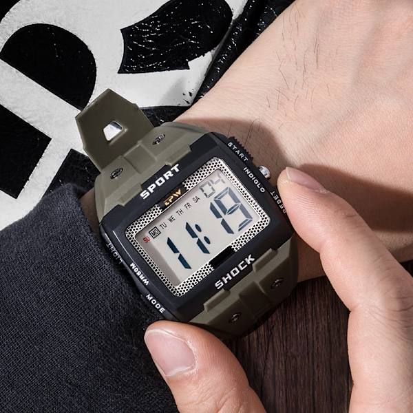 TPW Oversized Digital Watch Big Numbers Lätt att läsa 5ATM Vattentålig Army Green