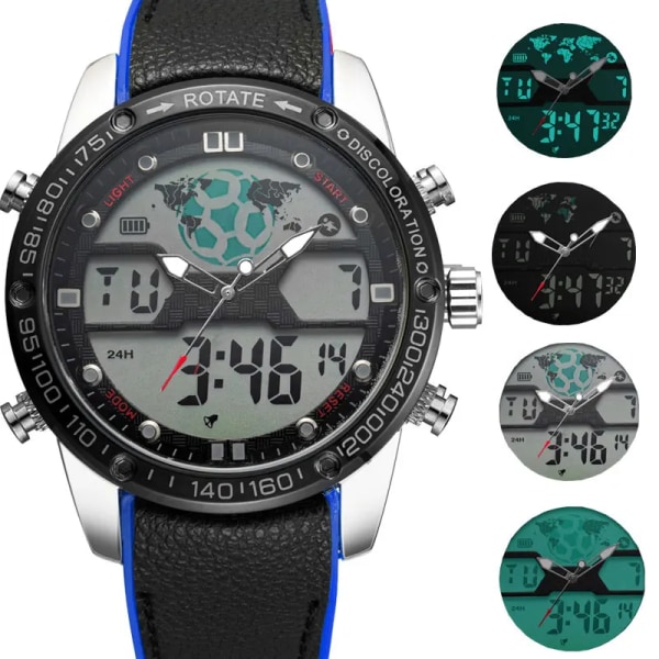 BOAMIGO Herrklockor Herr Sportklockor Herr Quartz LED Elektronisk Digital analog klocka Militär Watch för män vattentät Black