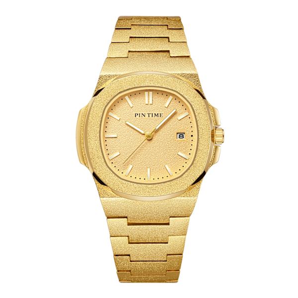 PINTIME Nytt mode för män Casual PP watch Frostat case Quartz Urtavla Klockor Lyxdesign Män Sport Armbandsur Present med låda goldA