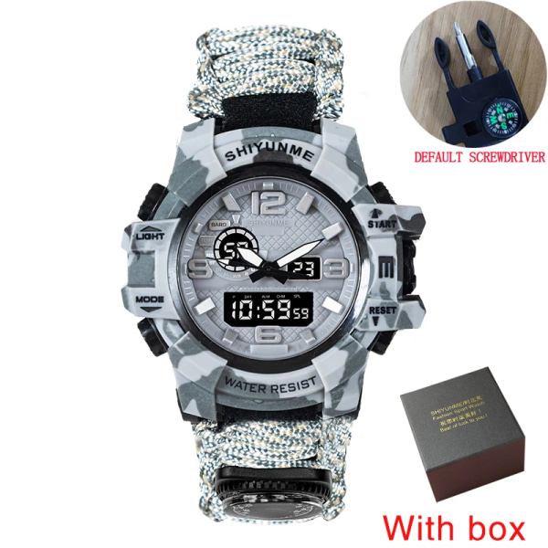 SHIYUNME Militär digital watch män Vattentät utomhussport män klockor Kompass Elektronisk kronograf relogio masculino camouflage gray box