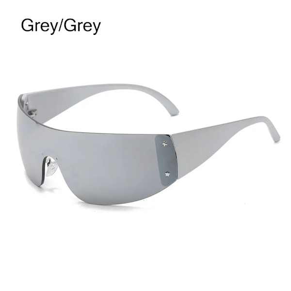 Y2K Solglasögon för kvinnor Män Trendiga båglösa Star Punk One Piece Goggles Oversized Wrap Around Solglasögon 2000-talsglasögon UV400 Solglasögon Grey-Grey