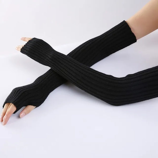 Långa Fingerless Handskar Damvante Vinter Armvärmare Stickad Arm ärm Fin Casual Mjuka Goth-kläder för flickor Punk Gothic Handske long - Black