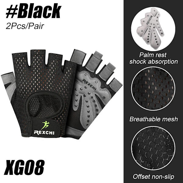 2st/par Gym Träningshandskar Herr Dam Andas Cykelhandskar för Fitness Träning Tyngdlyftning Hängande pull ups Klättring XG08-Black M