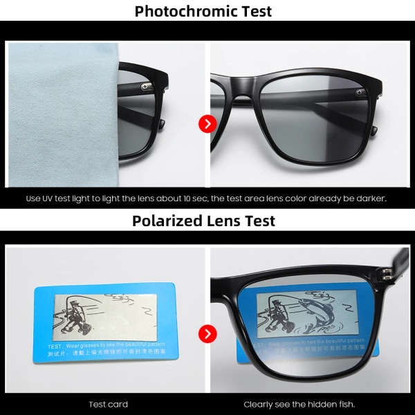 VIVIBEE Color Change Grå Båge Fotokromatisk Polariserade Solglasögon Män Fyrkantiga Klassiska Chameleon Glaases Transition Lens Glasögon 1 Black Black Photochromic