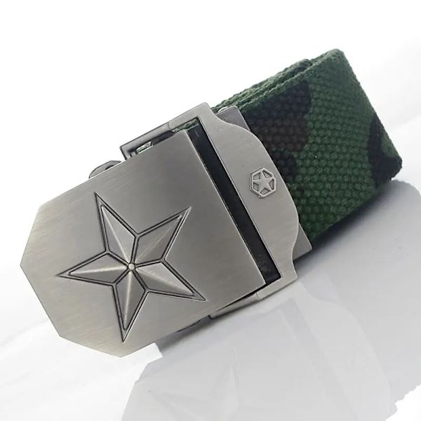 BOKADIAO Herr & Kvinnor Militär Canvas bälte lyxigt 3D-stjärna Metallspänne jeansbälte Army taktiska bälten för män midjeband hane Camouflage 90cm