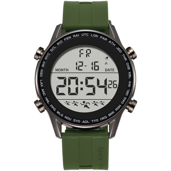 SYNOKE Sportklockor för män Vattentät elektronisk klocka Ultratunn design Big Numbers Armbandsur Watch Relogio Masculino Green