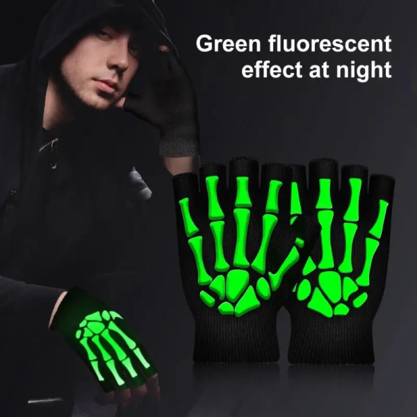 Skull Luminous Handskar Vinter Andas Män Kvinnor Cykelridning All Finger Half Finger Fitness Stickade Handskar Outdoor Camping 03 Ghost claw