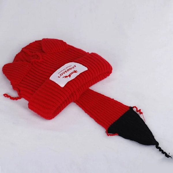 Loverboy Kattöron Stickad Hatt Dubbellager Varm Grisöron Hatt Söt Mode Huva Niche Design Hip-Hop Personlighet Kalla Hatt P68red black Foxtai M 56-58cm
