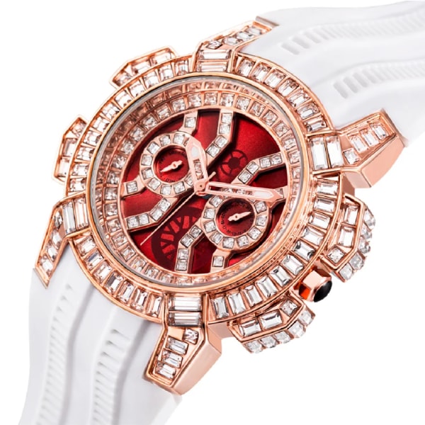 Moissanite Diamond Jacob&Co Mode Watch för män Ny watch Herr Hip Hop Lyx 18K guld Chrono vit gummiröd watch V318-GW
