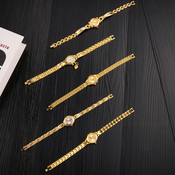 Damarmbandsur Guldarmband liten urtavla Elegant watch med hjärthänge Watch i rostfritt stål för kvinnor Gold 4
