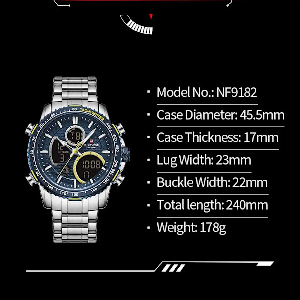 NAVIFORCE Watch Dual Display Coffee Sport Klocka Kronograf Quartz Armbandsur Datum Man Klocka Relogio Masculino NF9182 Green