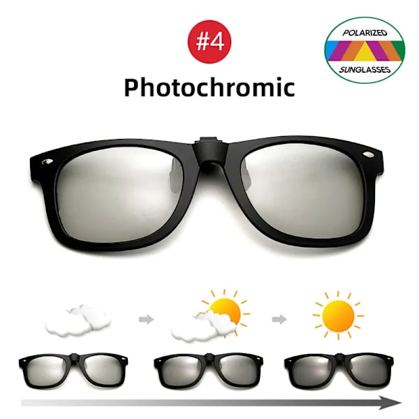 VIVIBEE Flip Up Clip on Solglasögon för män Körning Solglasögon Lättfiske Kvinna Anti-UVA UVB polariserad nattseende lins 4 Photochromic with case
