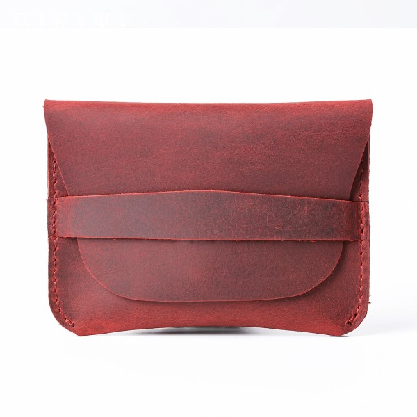 Enkel korthållare i äkta läder Creative Retro Casual Mini plånbok Första lager Kohud Läder Liten förvaring Wine Red