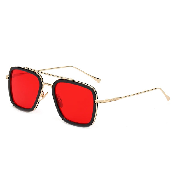 Lyx Steampunk Män Fyrkantiga Solglasögon Tony Stark Iron Man Solglasögon Vintage Metal Glasögon Pilot Solglasögon UV400 Man Gafas C9 Gold Red As picture