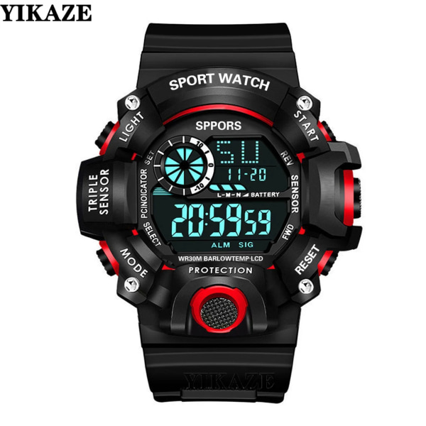 Watch Cool Lysande Watch Multifunktion Militärklocka Armbandsur Led Digital Elektronisk watch för Man Barn 618-black-red
