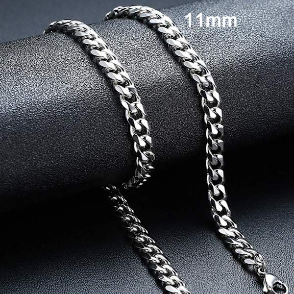 Vnox 18-70 cm Curb Chain Halsband 3-11 mm Miami Cuban Link Klassisk Punk, tungmetall, Långt Damhalsband i rostfritt stål 11mm Silver 23cm Bracelet