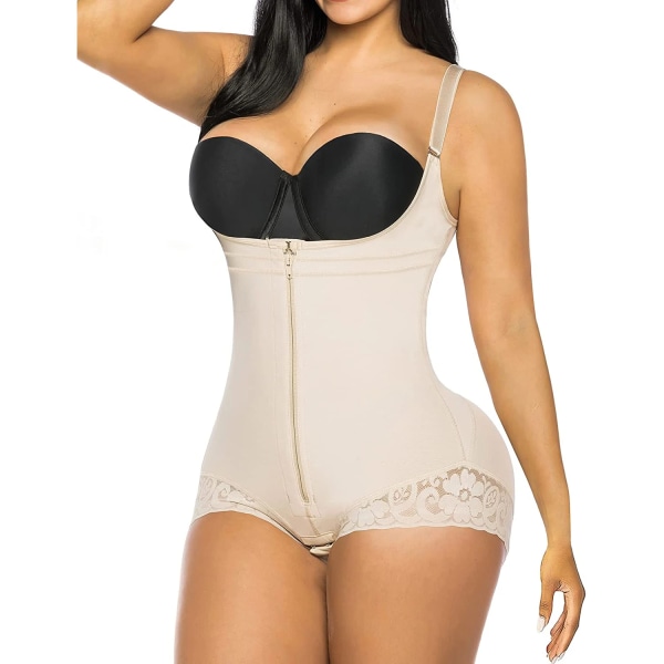 Fajas Colombians Dragkedja Body Shapewear Shapewear Kvinnor Waist trainer Reducerande gördel Platt mage Bantning Slida Efter förlossning bälte thick material beige L