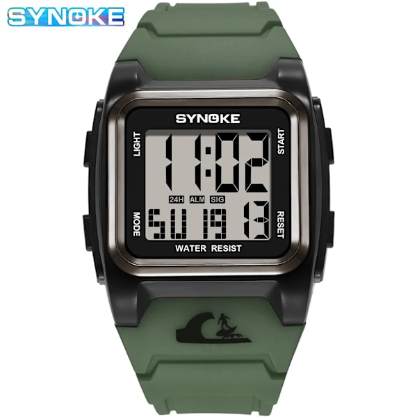 SYNOKE Herrklockor Vattentät Big Dial Digital Sports Watch Väckarklocka Multifunktionsklockor för män Relogio Masculino Green