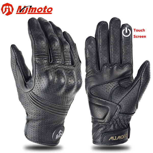 Sommar Andningsbara Äkta Läder Motorcykelhandskar Touch-funktion Guantes Moto Knogskydd Handflata Skydd Män Racing Motocrosshandskar Black-SUOMY XL