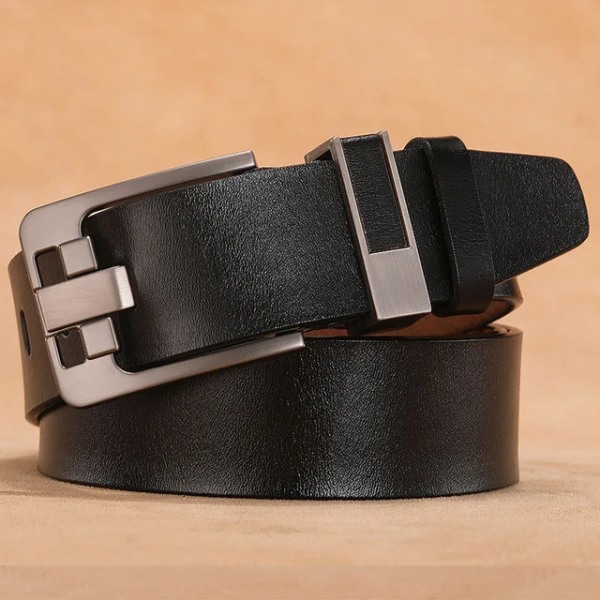 Plus Size 130 140 150 160 170 cm Äkta läderbälten för män Nålspänne Stora LÅNGA bälten för jeans cinturones para hombre Black Rotated buckle 105CM