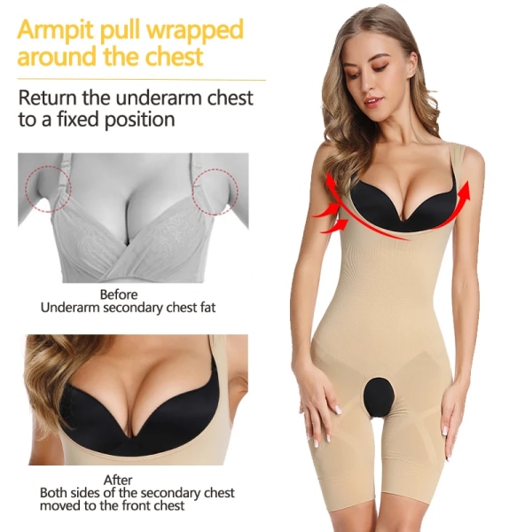 Shapewear-korsett i ett stycke Reducerande kroppsformare Modellering Bantning Bodysuits Underkläder Formande magkontrolltrosor Beige 2XL-3XL