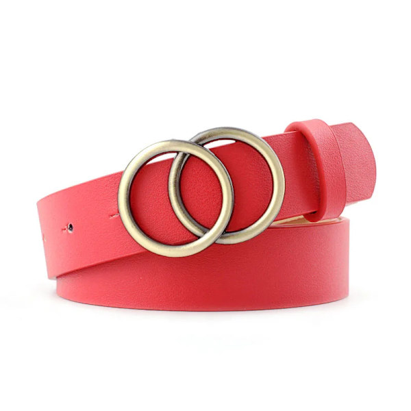 Dammode Stor dubbelring Cirkel Metallspänne Bälte Vild midjeband Dam Breda läderremmar Bälten för fritidsklänning Jeans Style 1 Red One Size