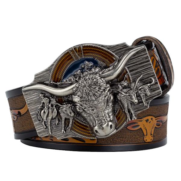 Komönster bälte äkta läder Fritid Cowboy Big Agio Cow Silver Camel 85cm