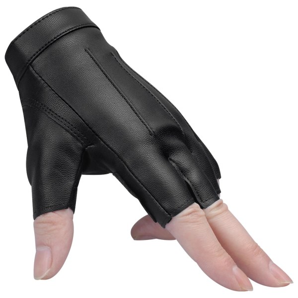 Sommar tunna PU-läderhandskar för män Kvinnor Halkfria Fingerless Mode Handhandskar Svarta Motorcykelhandskar Arbetskörning Airsoft Black M