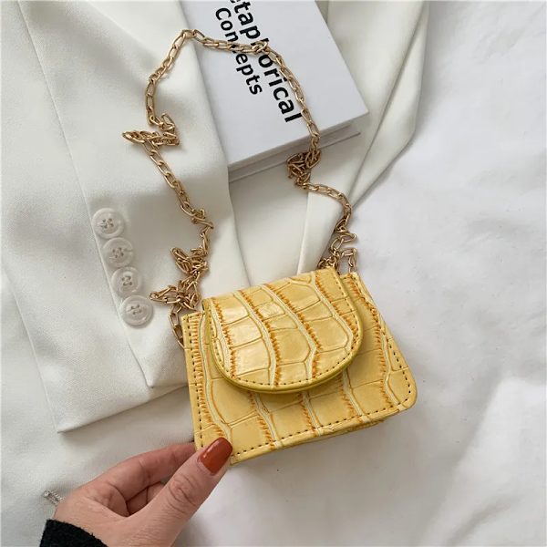 Kvinnor Axelväskor Stenmönster Pu Läder Trend Designer Kedja Haspväskor Myntväska Mini Enkel fyrkantig väska Yellow Super MIni