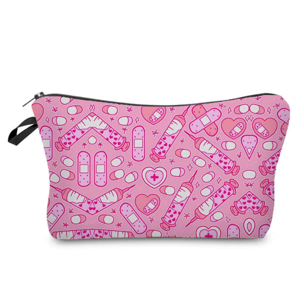 Sjuksköterska Blommig printed stil Kosmetisk väska Kvinnor Nödvändig sminkväska Linne Dragkedja Resor Toalettartiklar Organizer Väska Case C