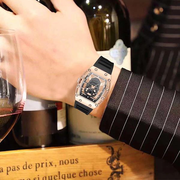 Kimsdun Watch For Herr Toppmärke Lyx Vattentät Tonneau Hollow Out Skull Man Armbandsur Silikon Relogio Masculino 2022 full black