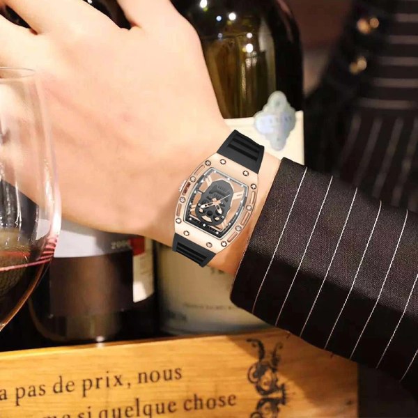 Kimsdun Watch For Herr Toppmärke Lyx Vattentät Tonneau Hollow Out Skull Man Armbandsur Silikon Relogio Masculino 2022 rose black
