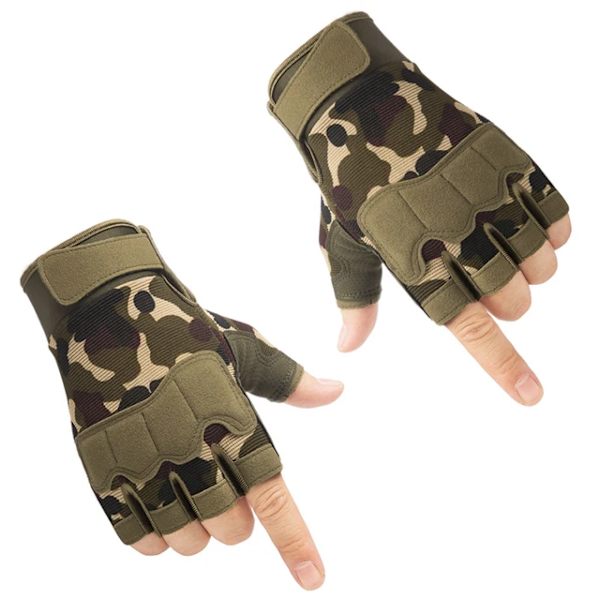 Män Taktiska handskar Militär armé skytte Skärsäkra fingerlösa handskar Antisladd utomhussport Paintball Airsoft cykelhandskar green camouflage M