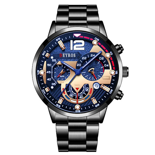 Relogio Lyx Herrklockor Guld Rostfritt Stål Kvarts Watch För Män Business Luminous Läder Armbandsklocka As Shown 4