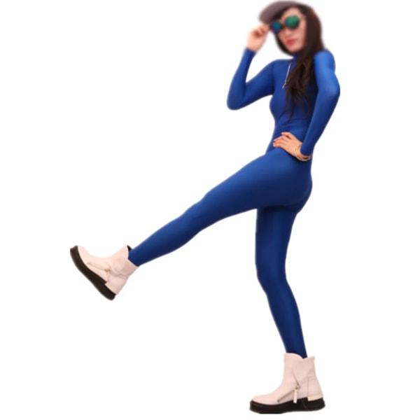 All-inclusive Siamese Tights Jumpsuit hög elastisk Lycra Spandex Calisthenics Shiny New Racing Suit Blue M