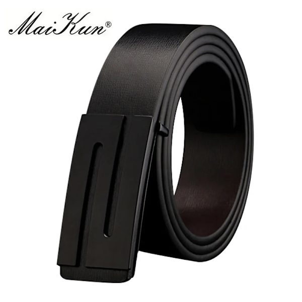 Maikun-bälten för män Högkvalitativt slätt spänne syntetiskt läder herrbälte Moderiktigt mäns bälte för jeans BlackBeltBuckle1 100cm