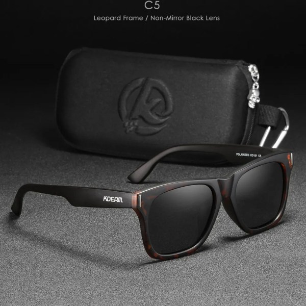 KDEAM 2021 New Square Polarized Solglasögon Herr Multi Color Coating Solglasögon Alla svarta nyanser Dragkedja ingår Kat.3 CE C5 Zipper Box