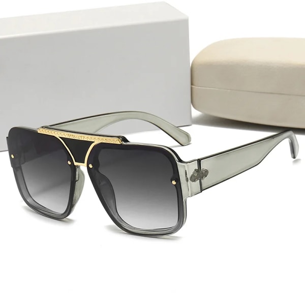 Nytt mode överdimensionerade solglasögon Lyxmärke Kvinnor Män Moderna fyrkantiga glasögon Unisex Black Man Solskydd UV400 GREY NO CASE