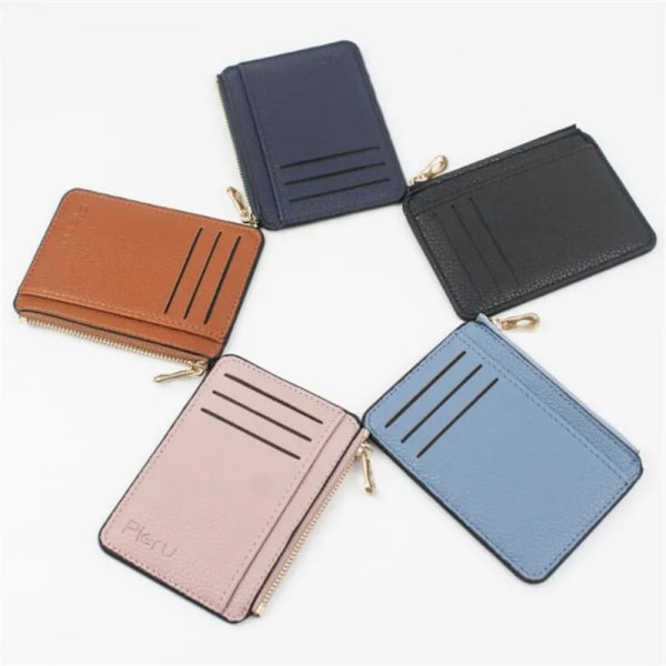 Smal plånbok PU-läder Kvinnor Korthållare Läder Unisex dragkedja Case Män Kredit Mini Bankkort Hållare 1pc