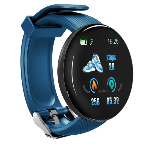 Män Klockor Blodtryck Rund Smart watch Dam Vattentät Sport Puls Fitness Tracker Klockor för Android IOS Telefon D20 Blue