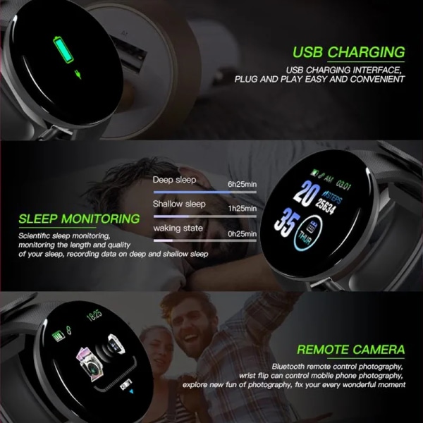Digital Watch herrklockor Blodtryck Rund Smart watch Dam Smart Armband Vattentät Sport Tracker För Android IOS Blue