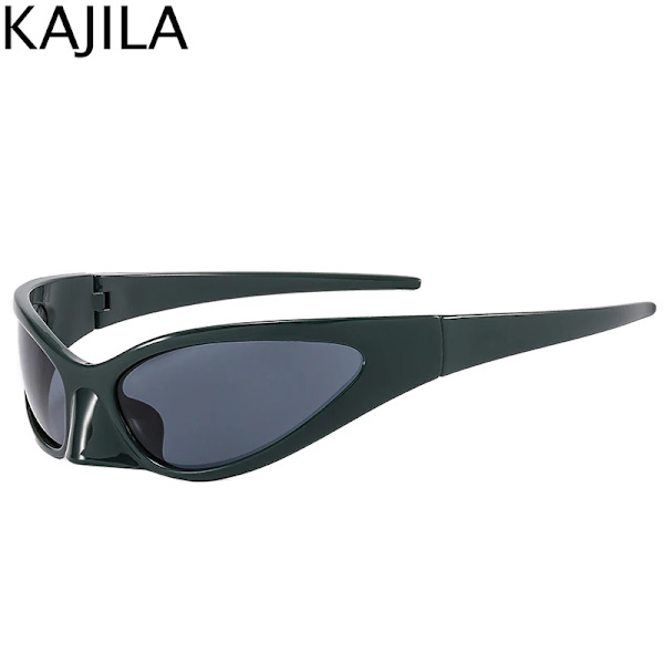 Rektangel Sportsolglasögon Dam Män Retro Punk Trendiga 2000-talssolglasögon för damer Cykelglasögon Y2K utomhusglasögonskydd C2 Green Gray With a screwdriver