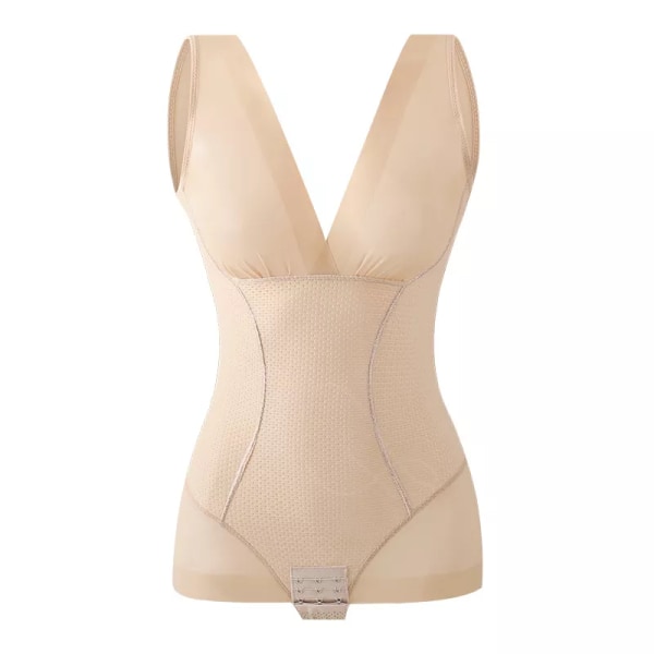 Flarixa Sexig Mesh Shapewear Kvinnor Body Push Up BH Redress Linne Waist trainer Tummy Tuck BodyShaper Transparent Underkläder Beige XL(60-68kg)