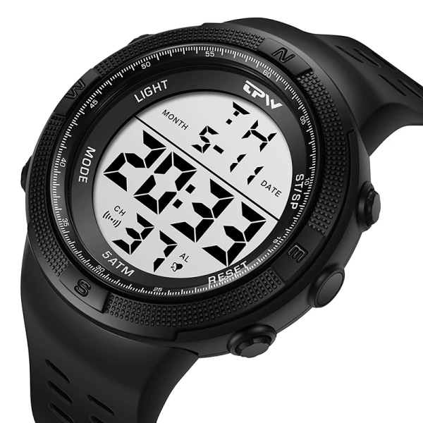 TPW överdimensionerad 53 mm digital watch för manlig 5ATM simkalender Silver